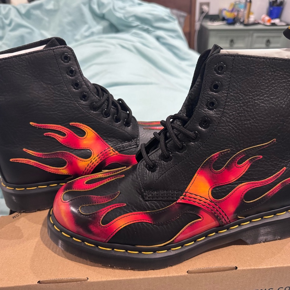Doc martens Boots with Red Flame Design